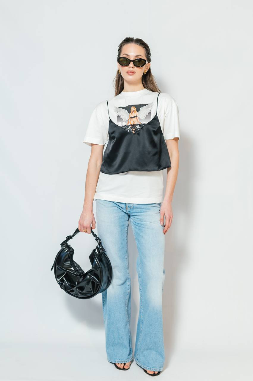 

White t-shirt with Crystal pin up print Palm Angels