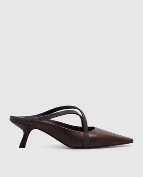 Brunello Cucinelli Mules in pelle marrone con catena monil MZSLC2967