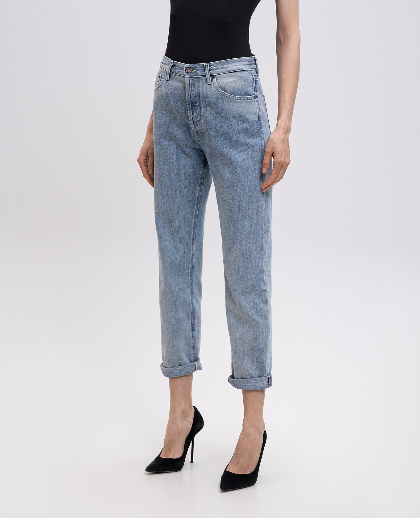

Icon blue jeans with logo patch Dondup, Light blue