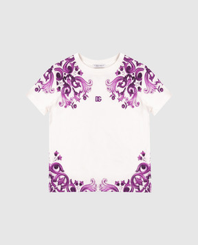 Dolce&Gabbana Children's white T-shirt with Majolica print L5JTNKII7H336
