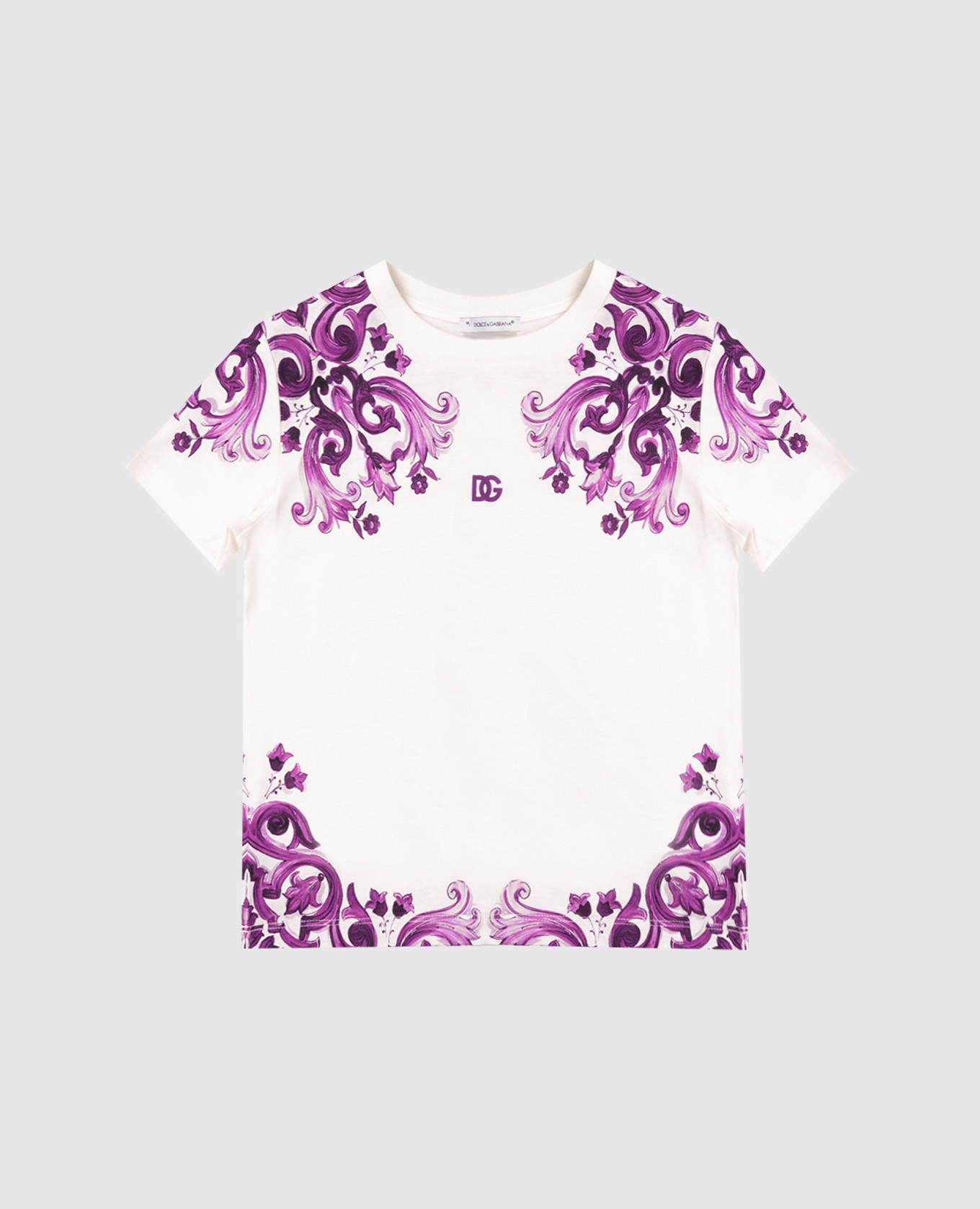 Children&#39;s white T-shirt with Majolica print Dolce&Gabbana