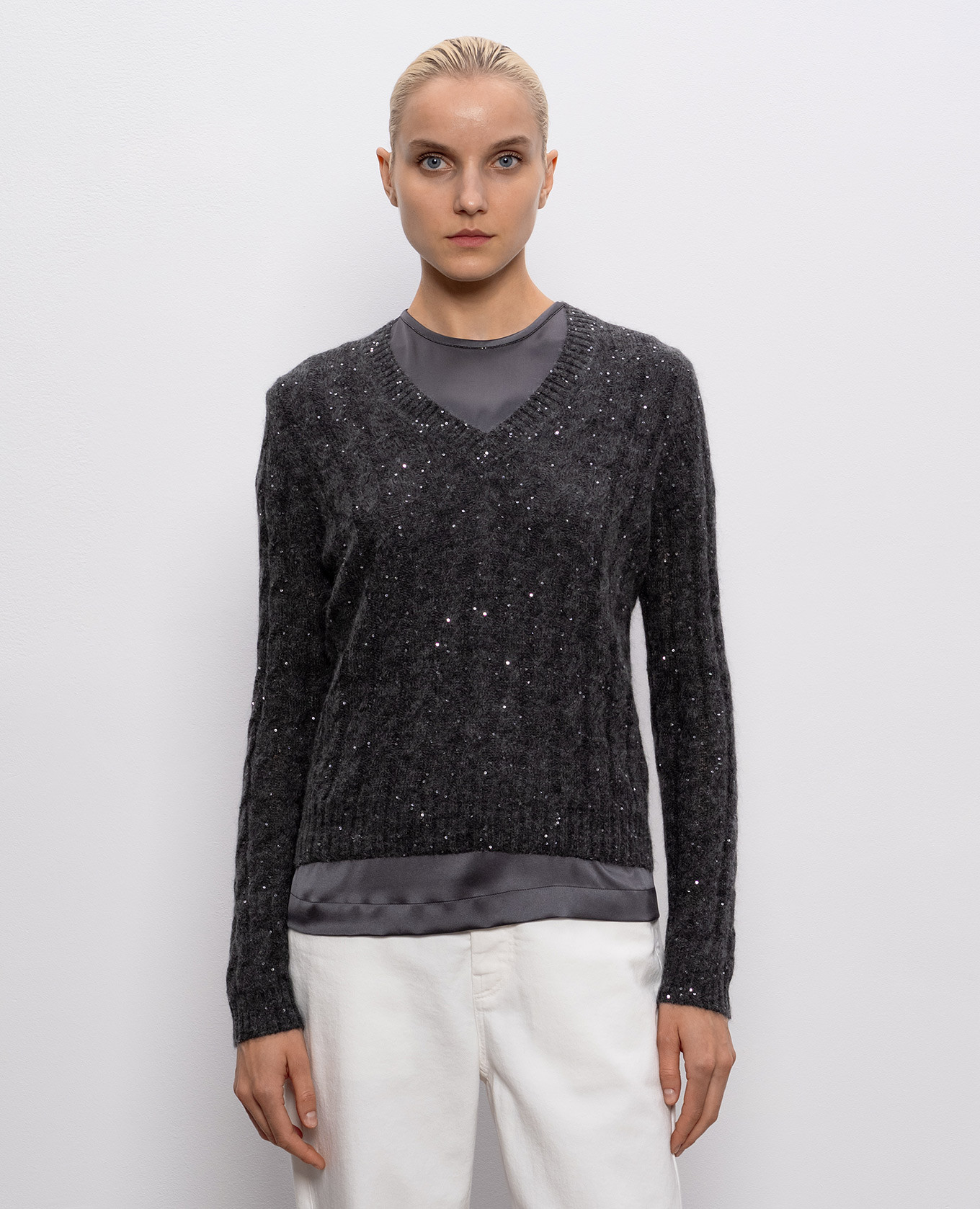 Gray wool pullover with sequins Brunello Cucinelli 3