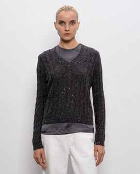 Brunello Cucinelli Gray wool pullover with sequins MPG731302P