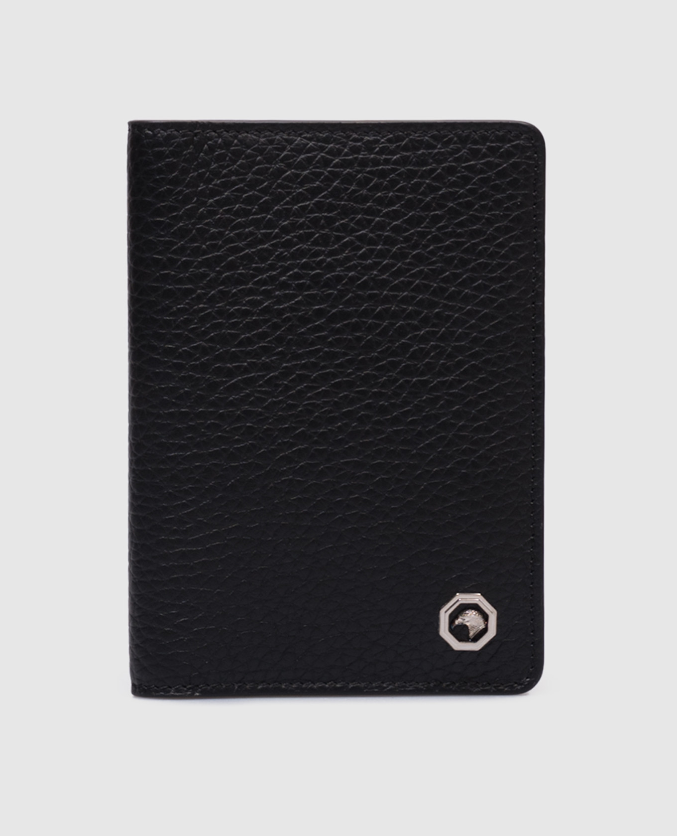 

Black leather passport cover with metal eagle head emblem Stefano Ricci