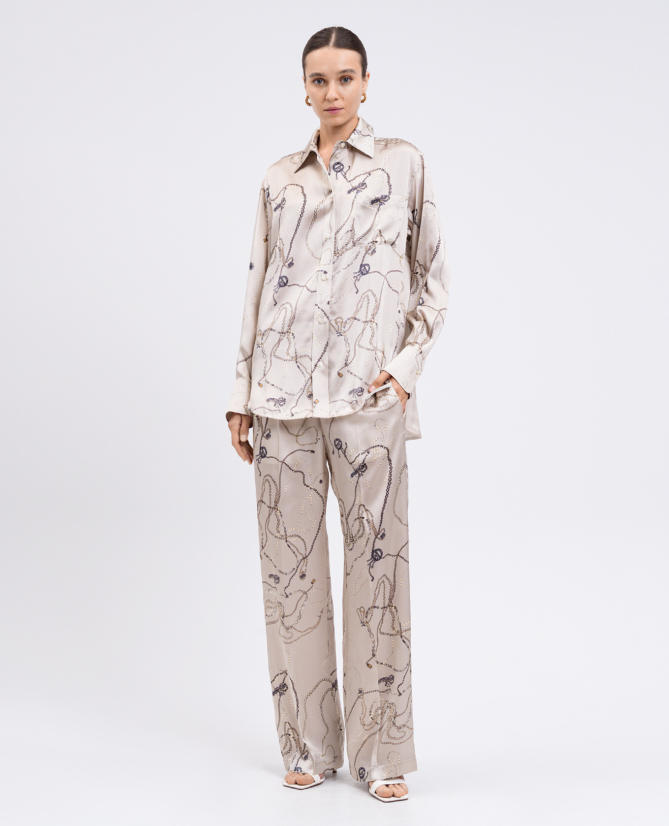 

Beige printed silk pants Victoria Beckham