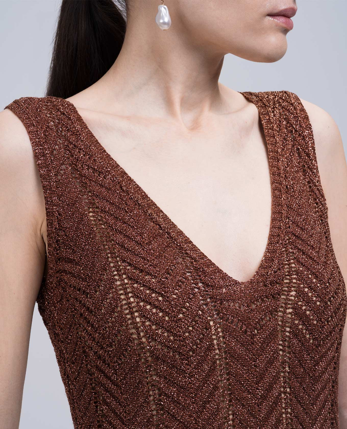 

Brown midi dress with lurex Twinset