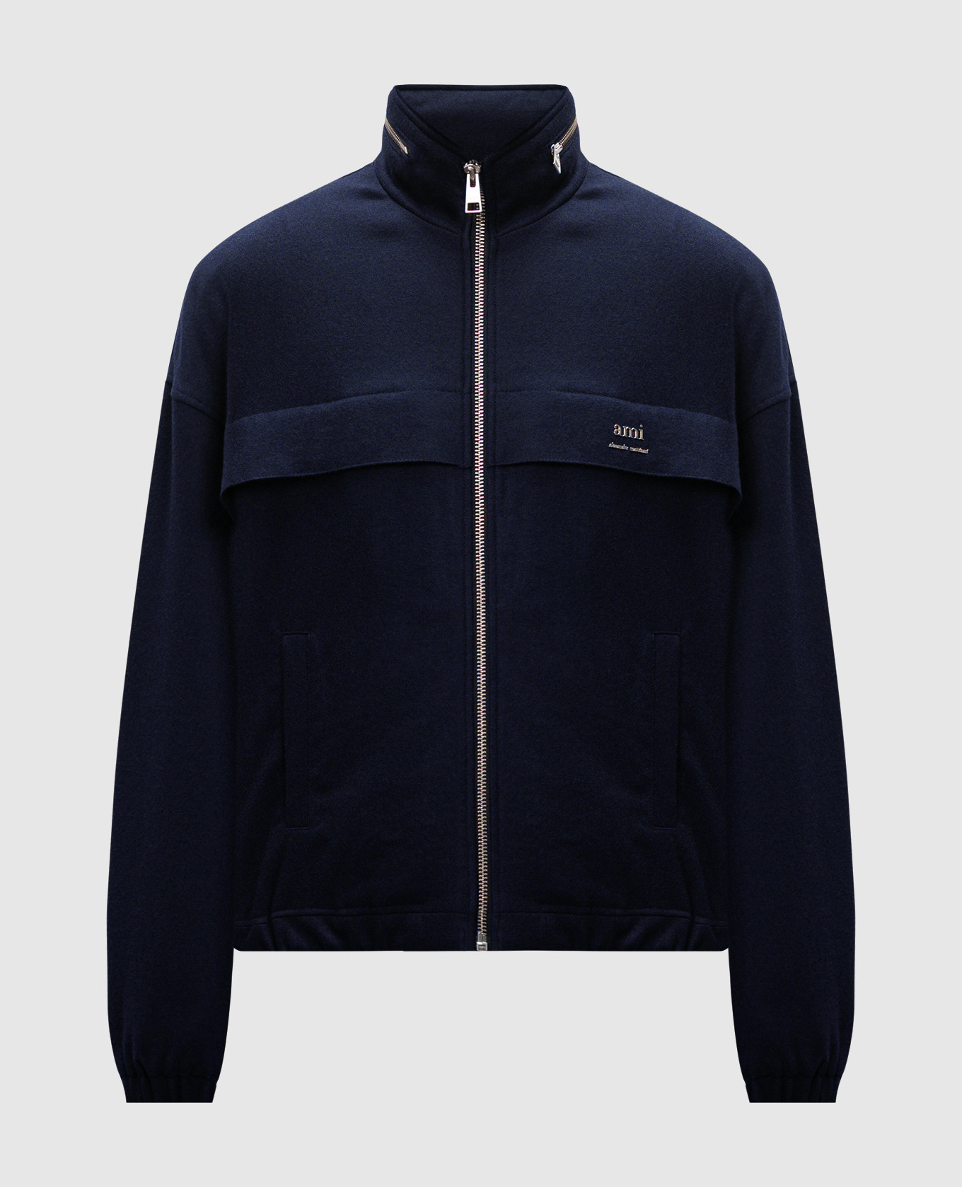 Blue wool jacket with metallic logo ami paris