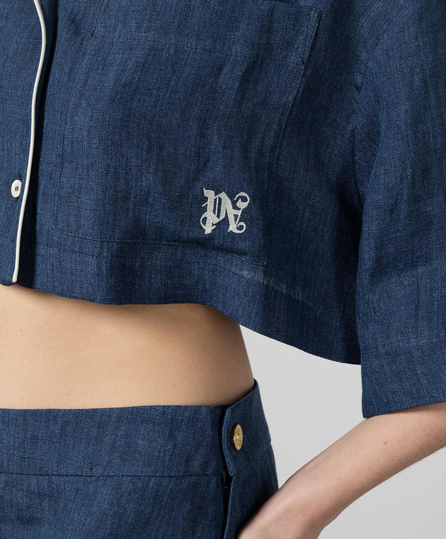Palm Angeles Monogram Linen Denim Crop