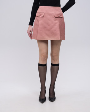 Dolce&Gabbana Pink silk mini skirt with logo pattern F4C2FTHJMQN