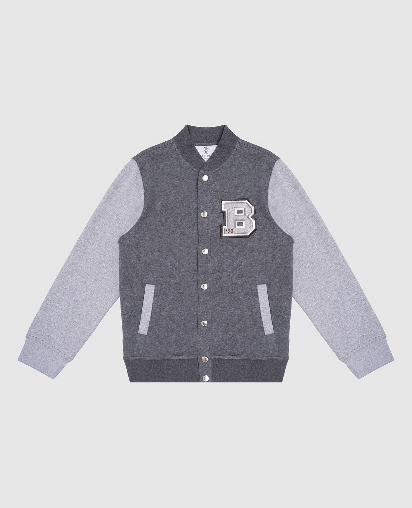 Children's gray bomber jacket with logo patch brunello cucinelli