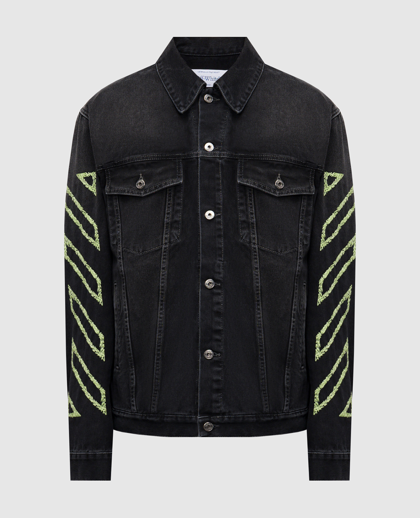 Black denim jacket with contrast Arrow logo embroidery Off-White