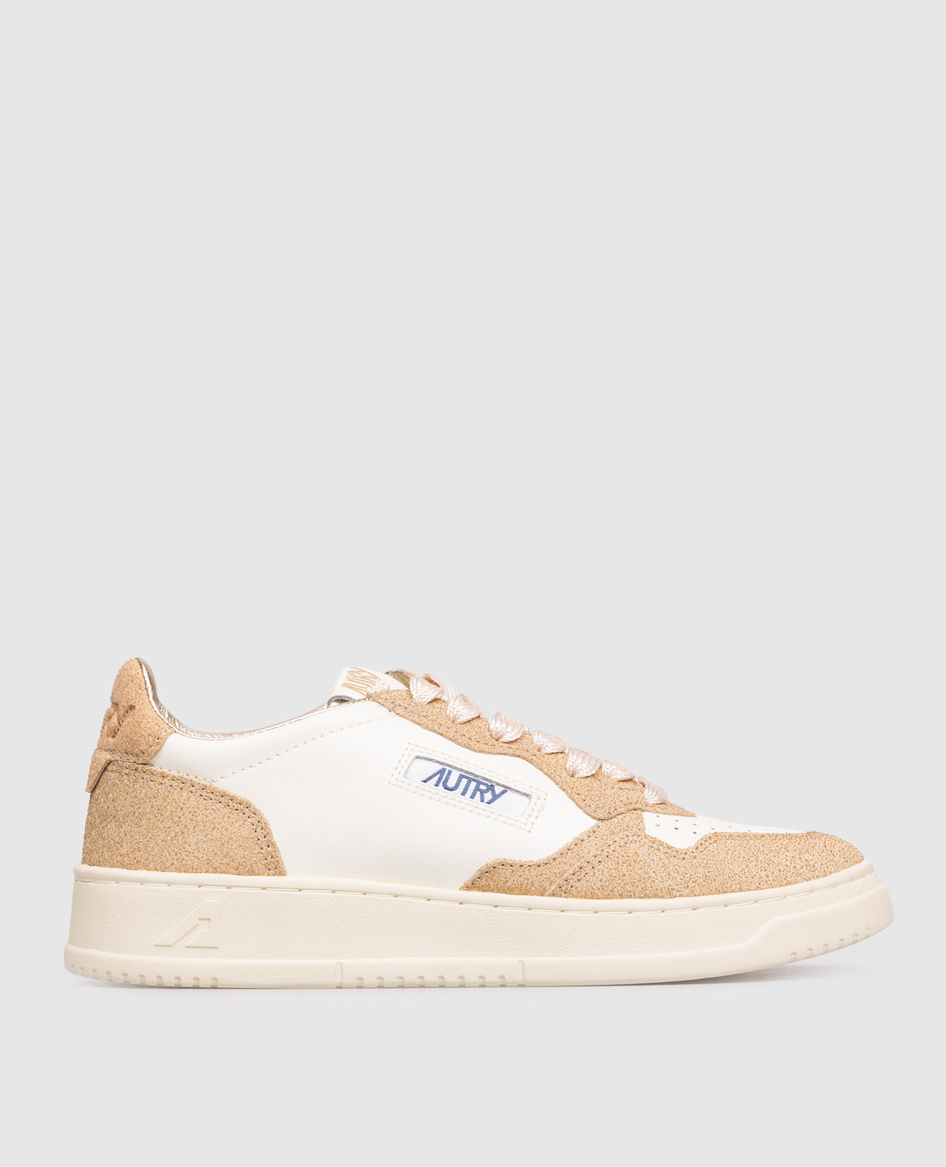 Beige leather sneakers MEDALIST with glitter AUTRY