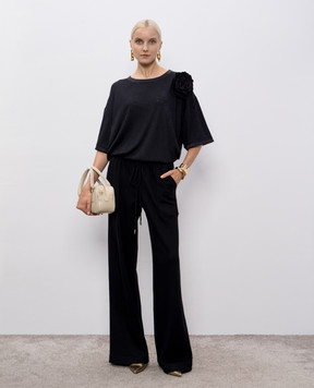 Ermanno Scervino Black cashmere and silk t-shirt with brooch D472L329WGZ