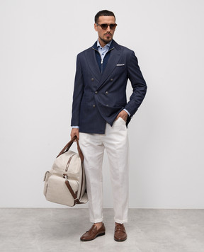 Brunello Cucinelli Blue double-breasted blazer in wool, abaca and silk MR4957BBKP