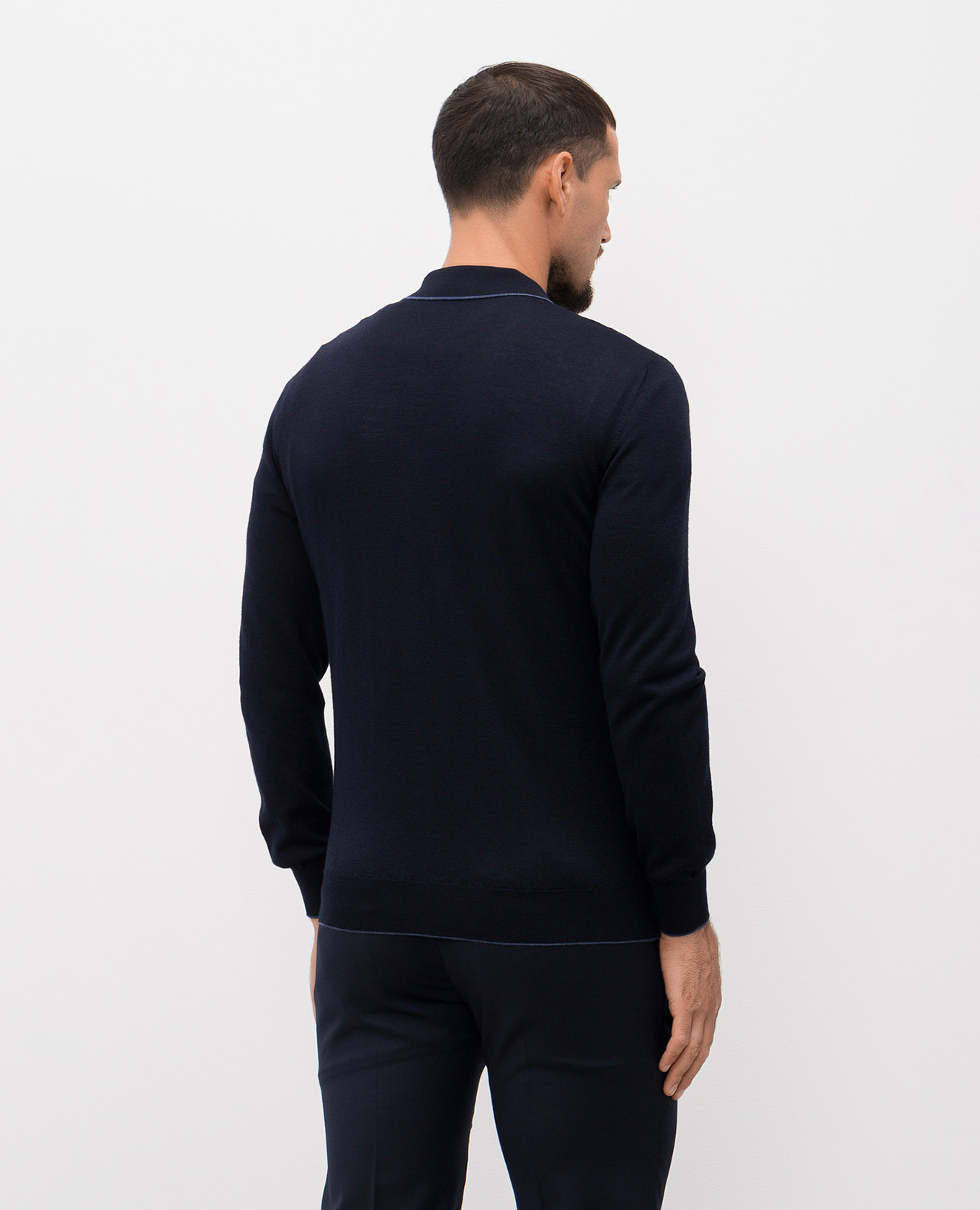Blue wool and silk polo shirt Bertolo Cashmere 4