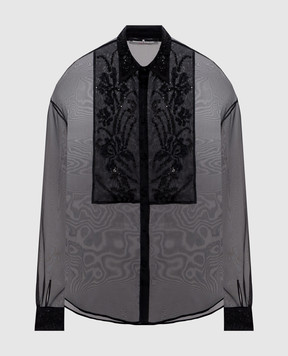 Ermanno Scervino Black silk blouse with floral embroidery D472K738CTRORG