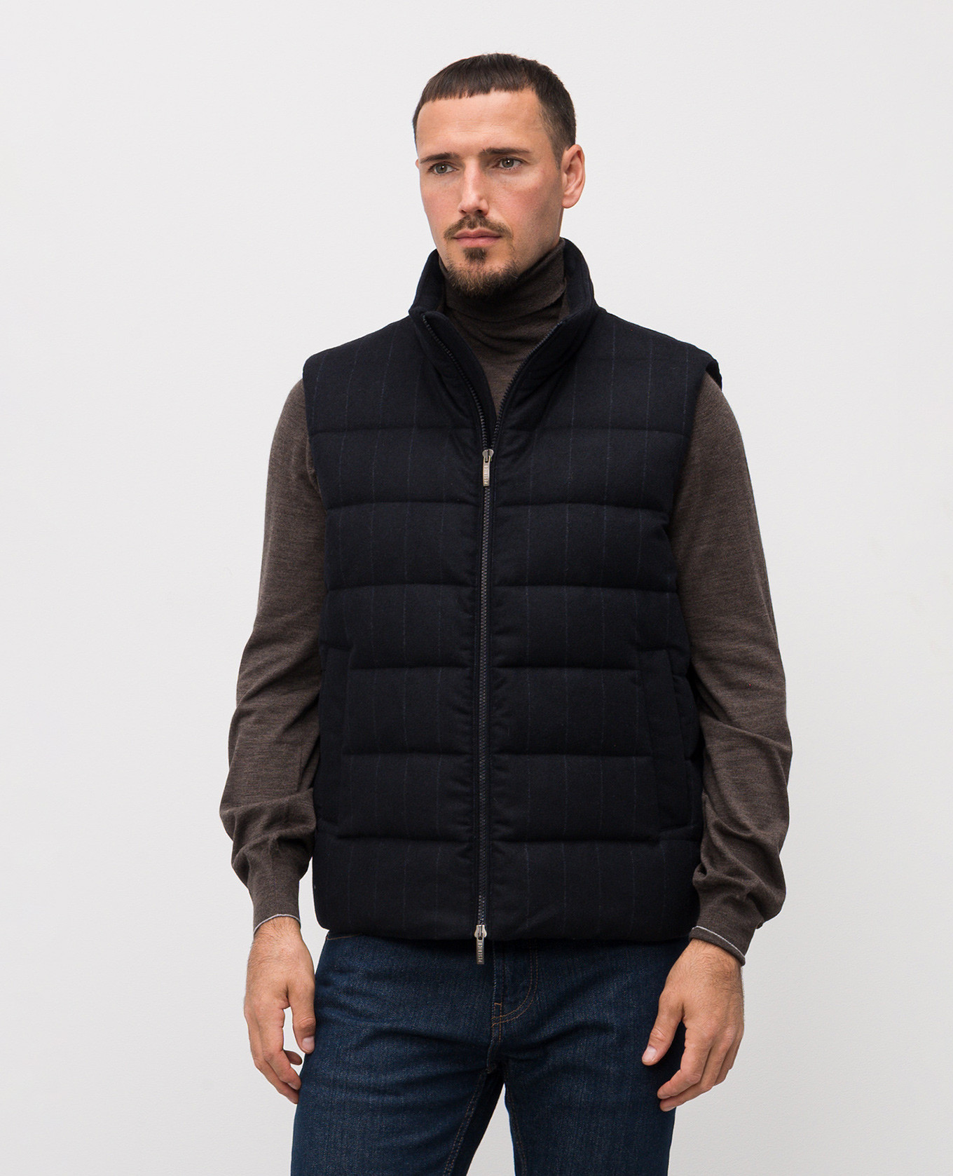 

Blue down vest with striped wool Peserico
