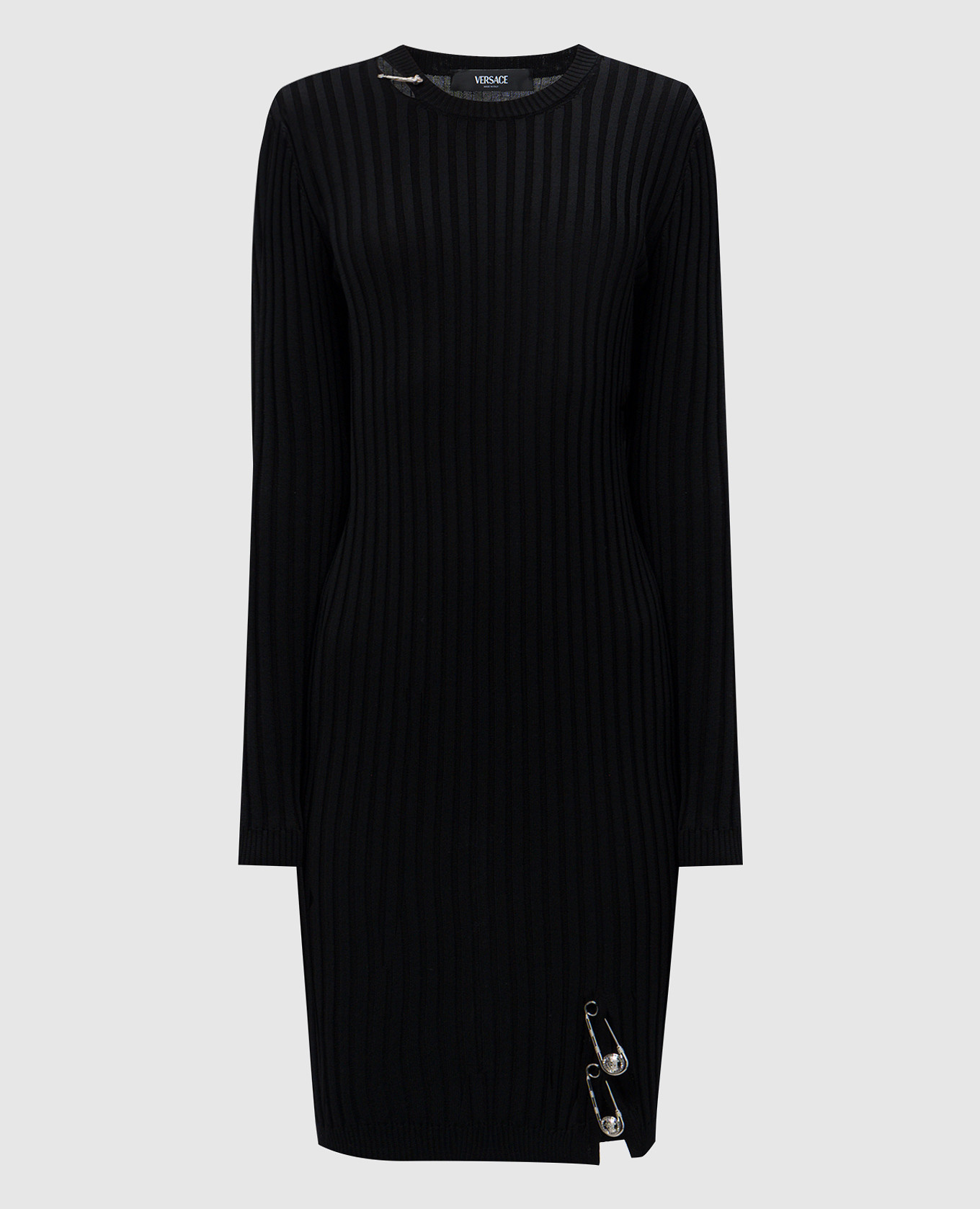 Black wool mini dress with branded studs Versace