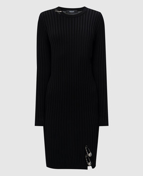 Versace Black wool mini dress with branded studs 10177731A12700