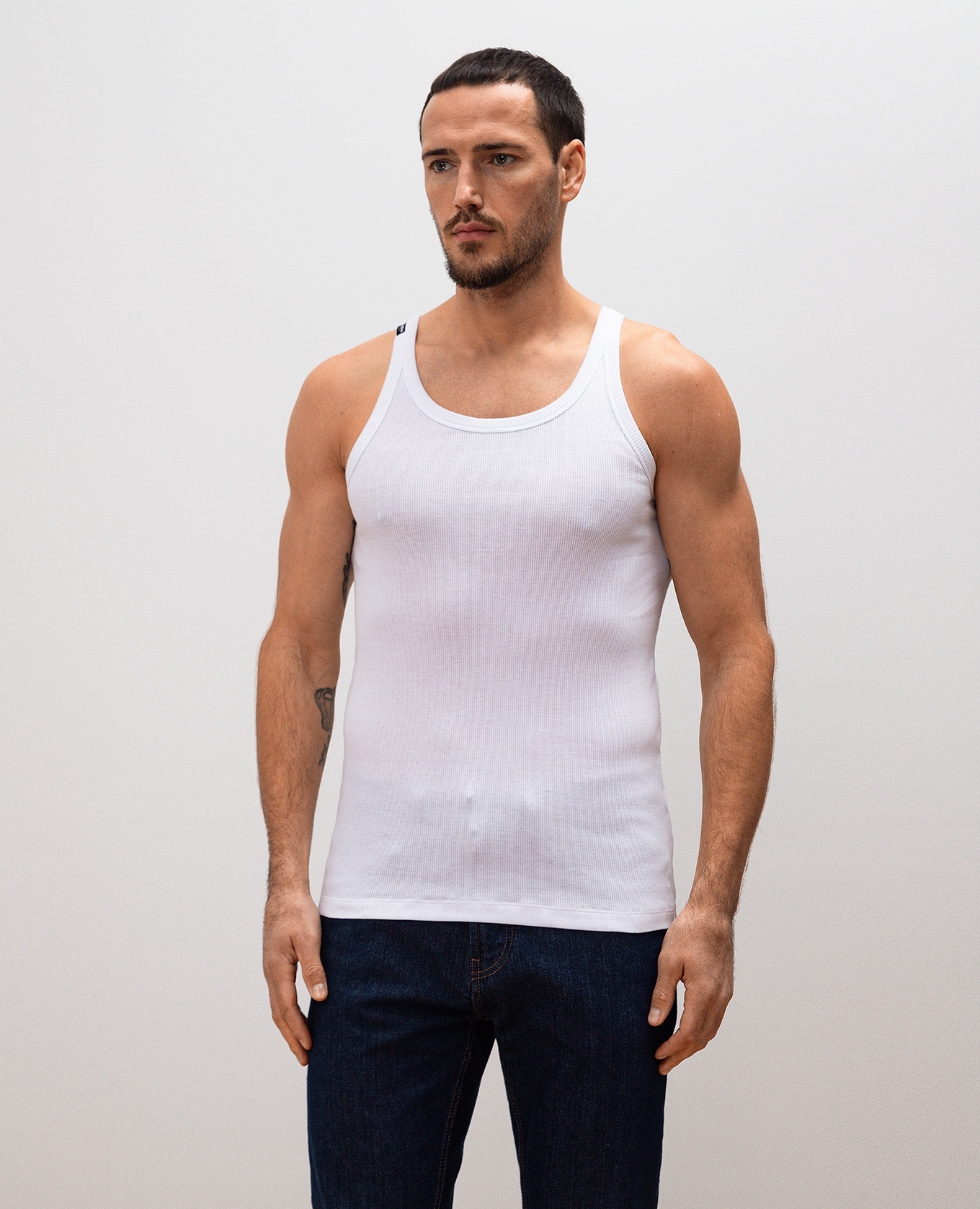 

White ribbed T-shirt with logo patch Dolce&Gabbana