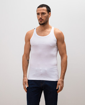 Dolce&Gabbana White ribbed T-shirt with logo patch M8C19JONN96