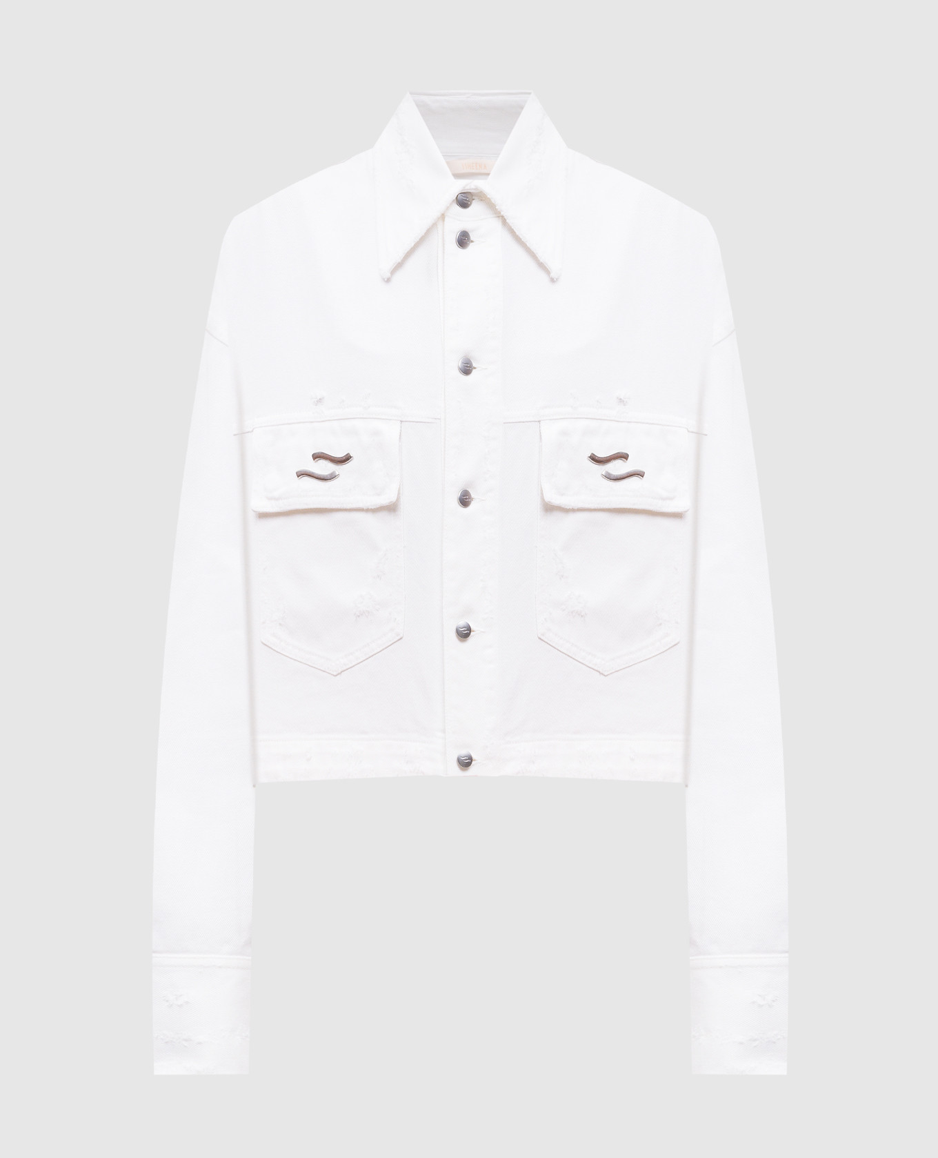 

White denim jacket with logo emblem SSHEENA