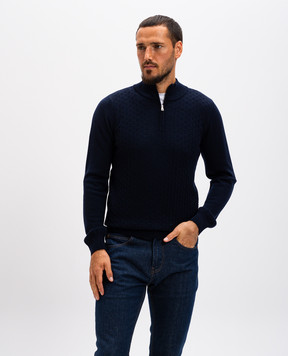 Cashmere&Whiskey Blue patterned merino wool jumper CH077