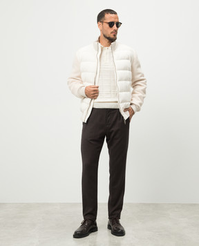 Canali White merino wool polo shirt in a woven pattern MK02152C0017