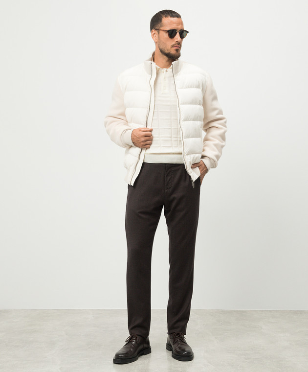 Canali White merino wool polo shirt in a woven pattern MK02152C0017 image 2