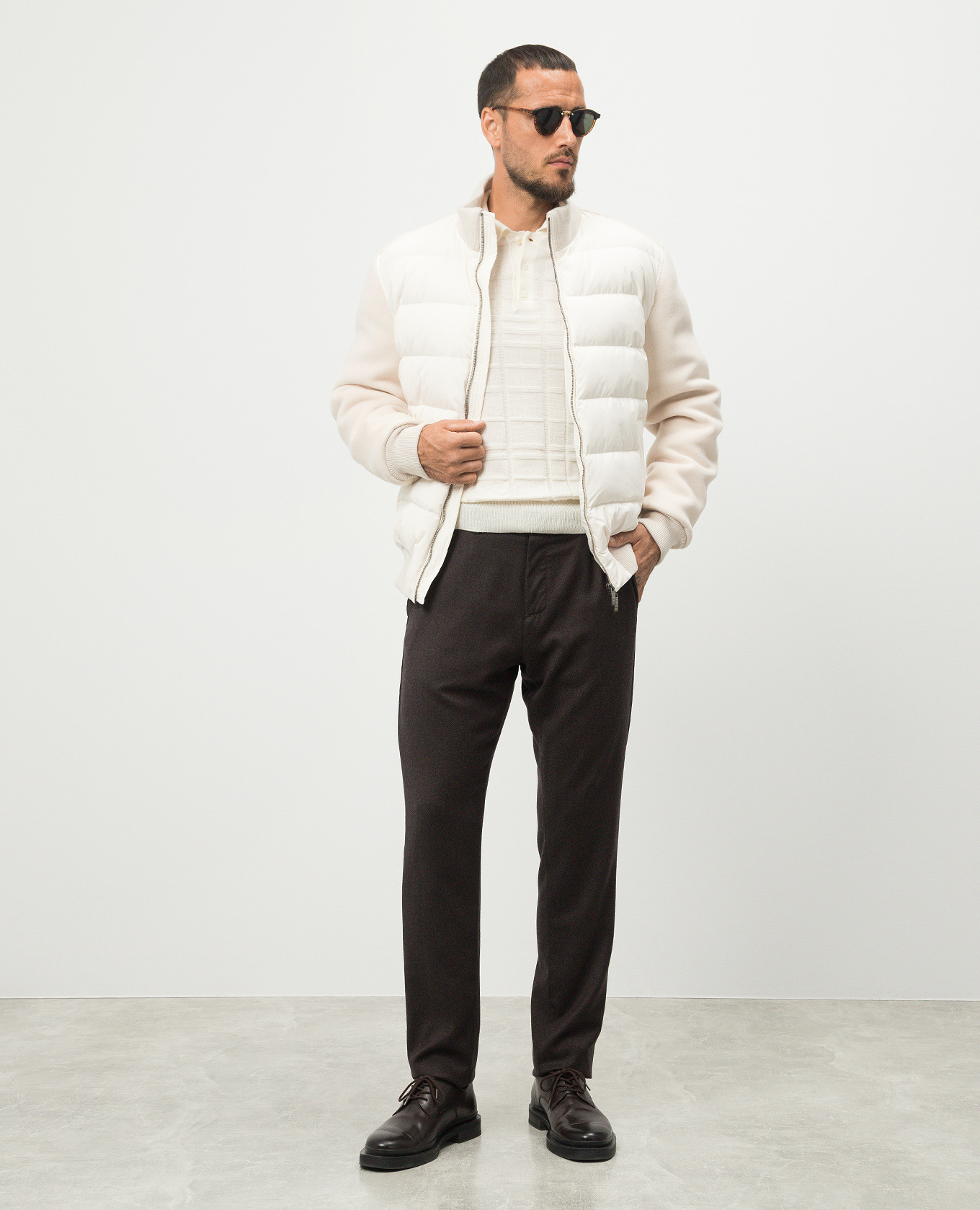 

White merino wool polo shirt in a woven pattern Canali