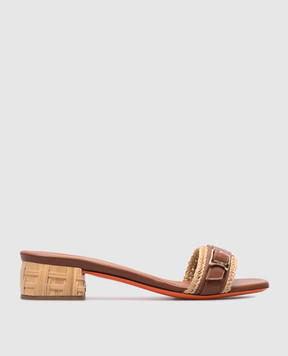 Santoni Beige combination flip-flops with raffia WHVC71479HC3TRUF