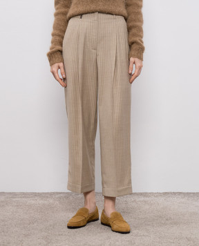 Peserico Beige striped wool pants A04579D04458