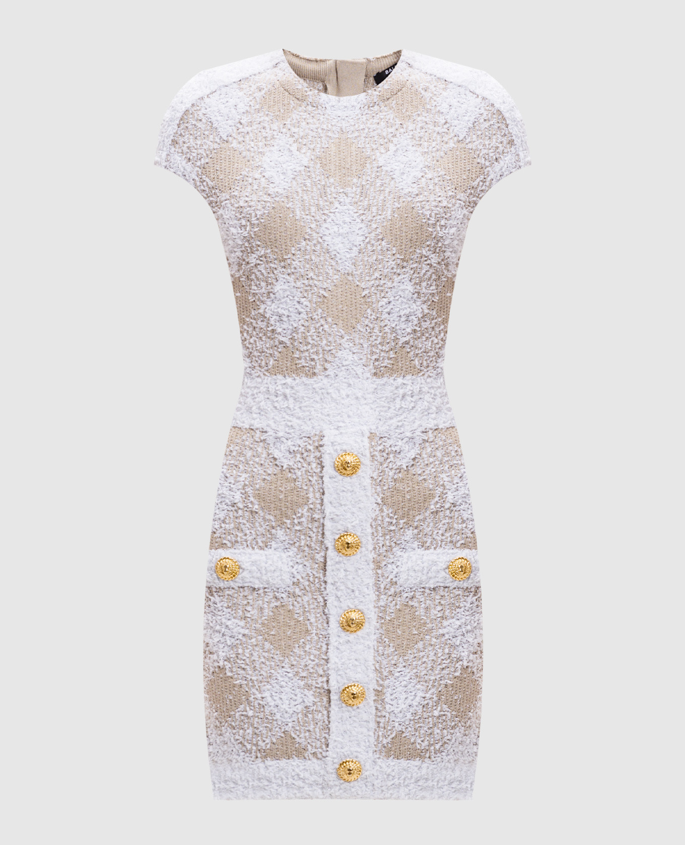 

Beige tweed dress in a geometric pattern Balmain