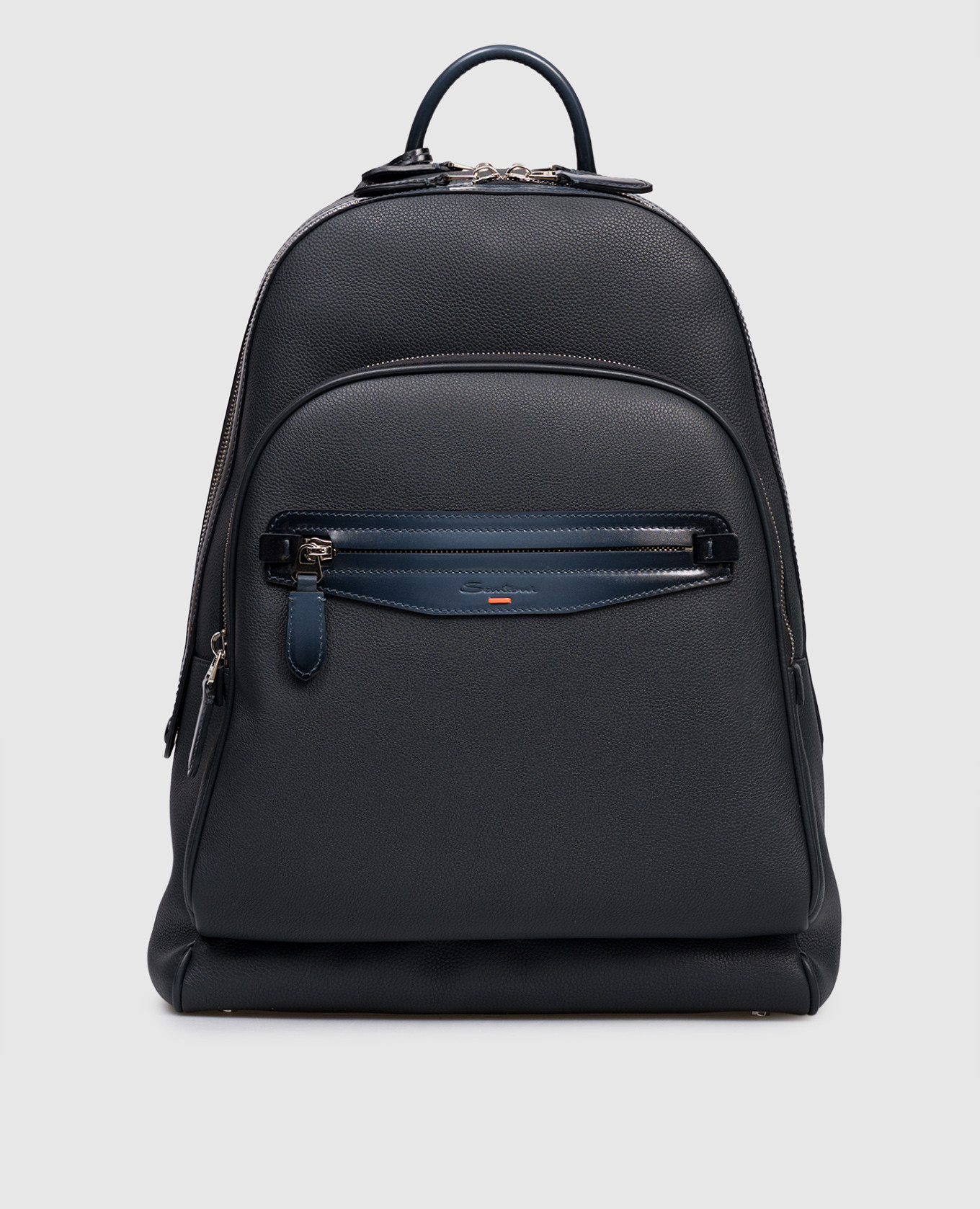 

Blue leather backpack with embossed logo Santoni