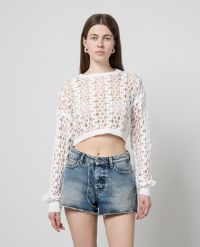 Twinset White cropped openwork jumper 241AT3050