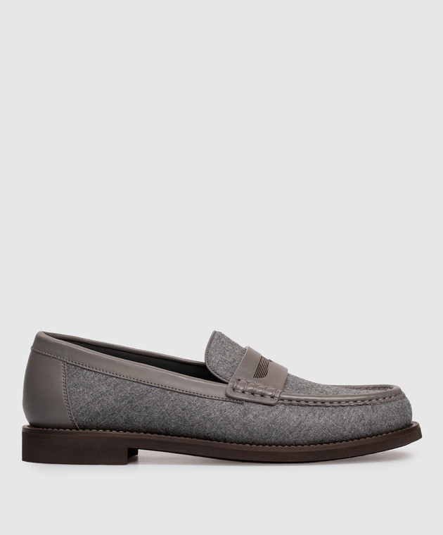 【関税&送料込み】Brunello Cucinelli Grey Loafers With Mon Brunello Cucinelli - Gray wool loafers with monil chain