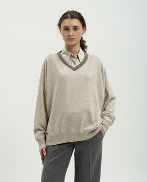 Brunello Cucinelli Beige cashmere pullover with monil chain M12190102P