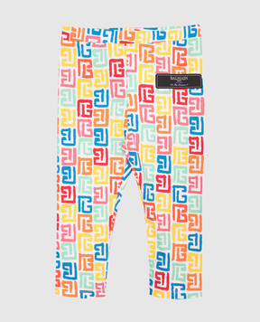 Balmain Children's white leggings with PB brand print BW6710Z2856