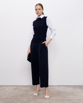 Peserico Blue wool pants with brand patch A04579D00668