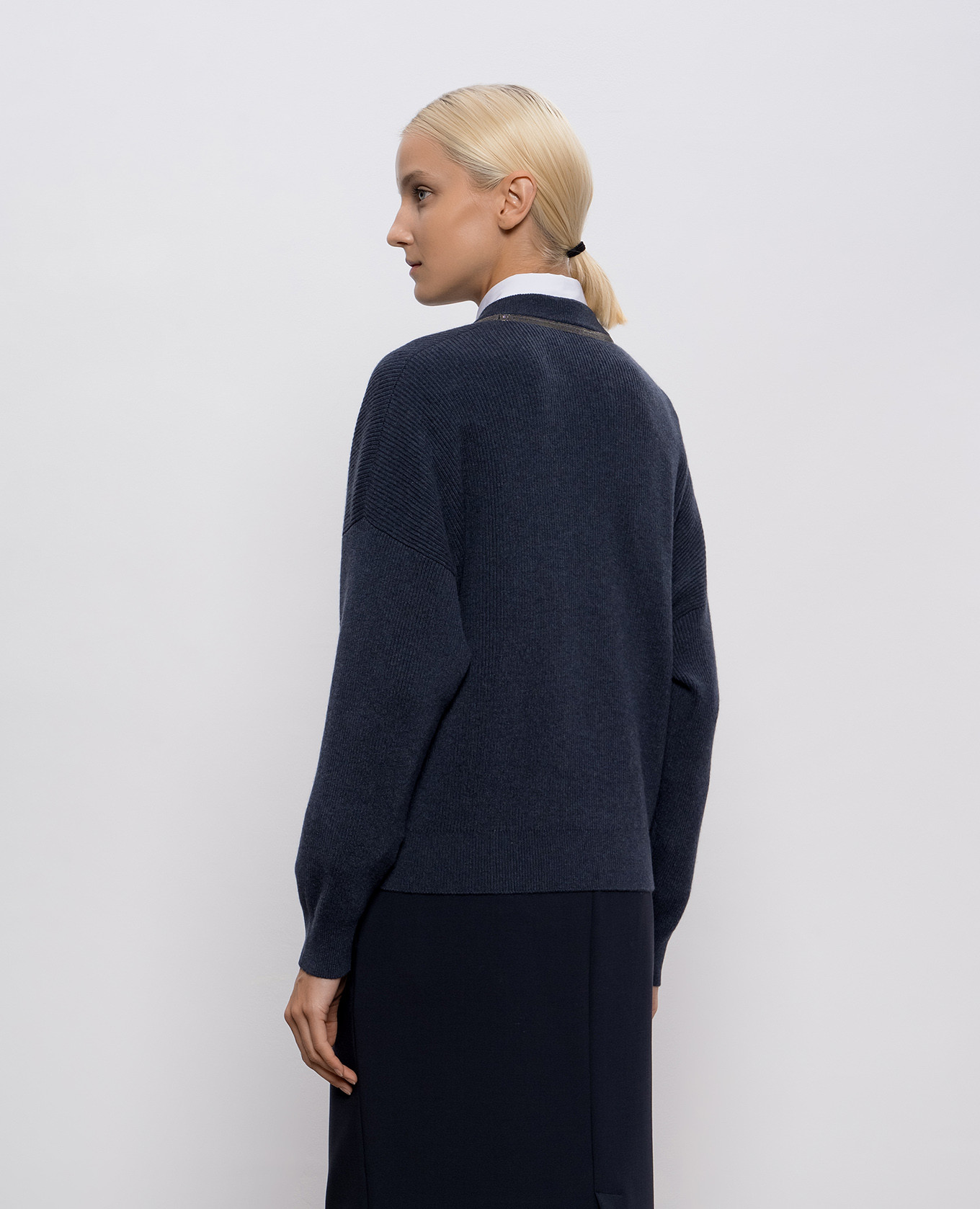 

Blue cashmere pullover with monil chain Brunello Cucinelli