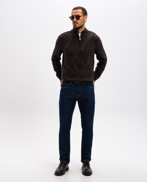 Cashmere&Whiskey Brown patterned merino wool sweater CH06