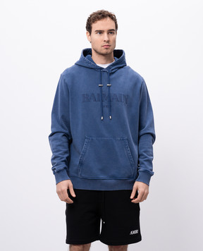 Balmain Blue hoodie with logo embroidery EH1JT047BC72