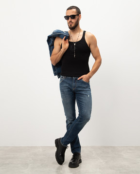 Dolce&Gabbana Black ribbed T-shirt with DG logo patch G8PA8ZG7N4G