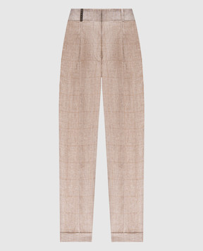 Peserico Beige linen pants in Windsor check P04079D06851