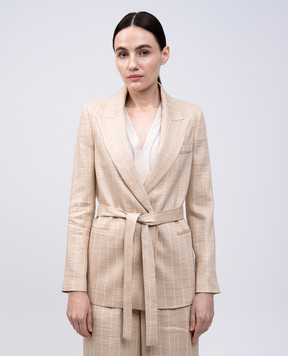 Peserico Beige striped linen double-breasted jacket S01168A00658