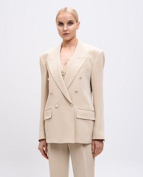 Jacob Lee Beige double-breasted silk jacket WOB051SS25CSSD