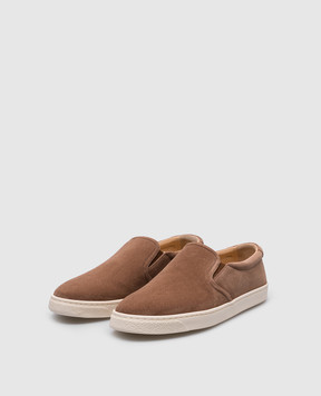 Brunello Cucinelli Brown suede slip-ons with emblem MZUSILN332