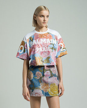 Balmain T-shirt with a logo in Pastel Roses print CF0EE080JI30