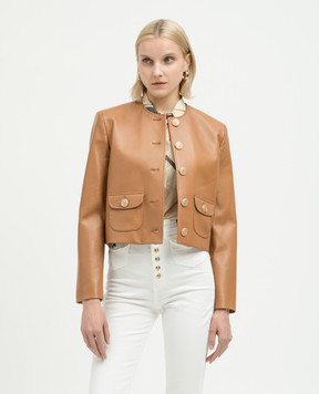 Babe Pay Pls Brown leather jacket with heraldic emblem CHANELPELLE
