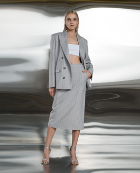 The Andamane Gray double-breasted striped jacket T153007BTNP216